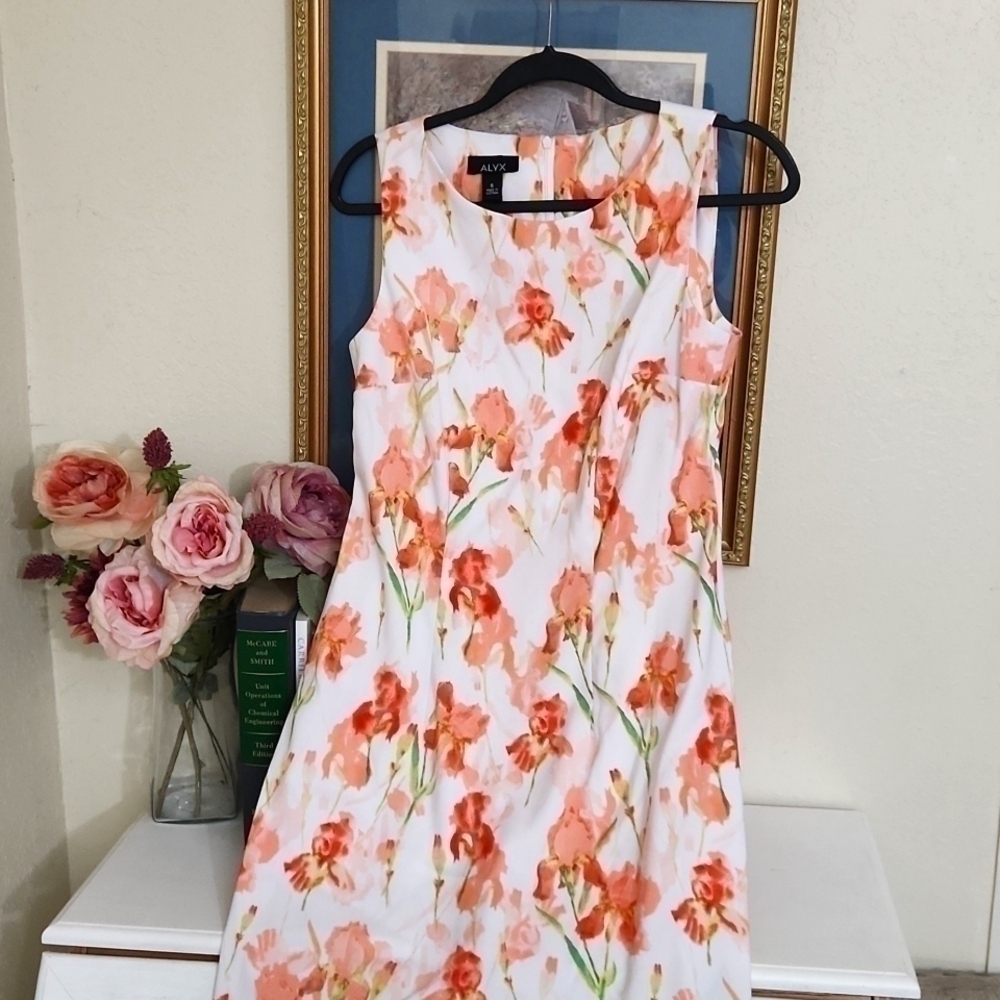 Alyx White Floral Sleeveless Dress with Peach-Orange Blooms